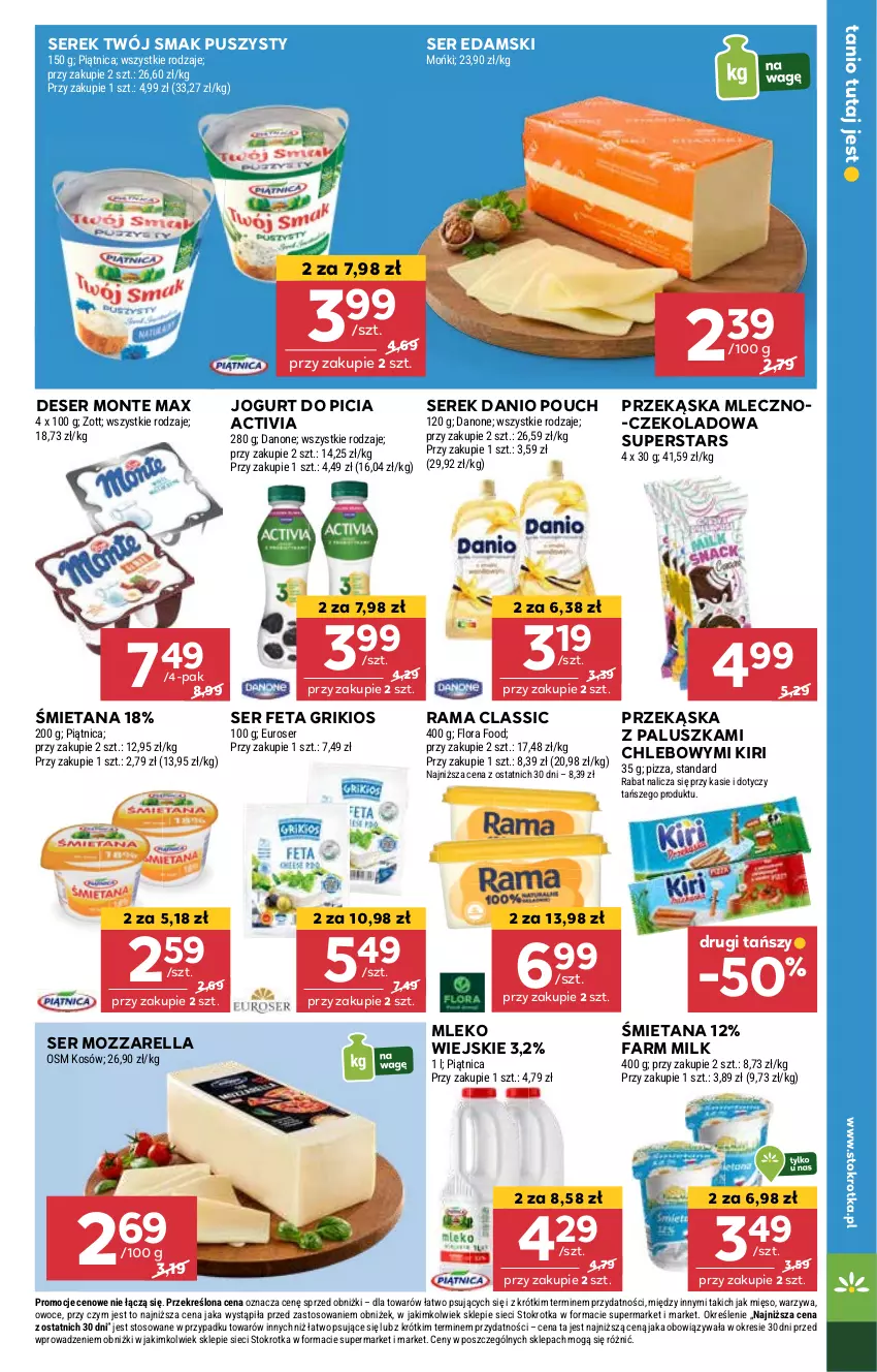 Gazetka promocyjna Stokrotka - Supermarket Opole/Radom - ważna 30.01 do 05.02.2025 - strona 13 - produkty: Activia, Chleb, Danio, Danone, Deser, Edam, Fa, Farm Milk, Feta, Flora, Jogurt, Mięso, Mleko, Monte, Mozzarella, Owoce, Pizza, Rama, Ser, Serek, Twój Smak, Warzywa, Zott