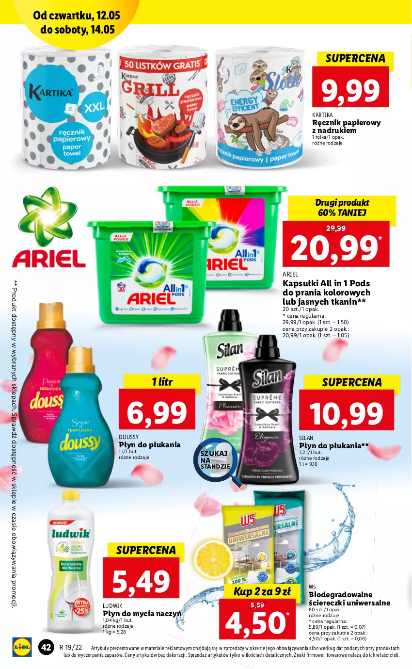 Gazetka promocyjna Lidl - GAZETKA - ważna 12.05 do 14.05.2022 - strona 42 - produkty: Ariel, Do mycia naczyń, Gra, Ludwik, Papier, Płyn do mycia, Płyn do mycia naczyń, Płyn do płukania, Ręcznik, Silan