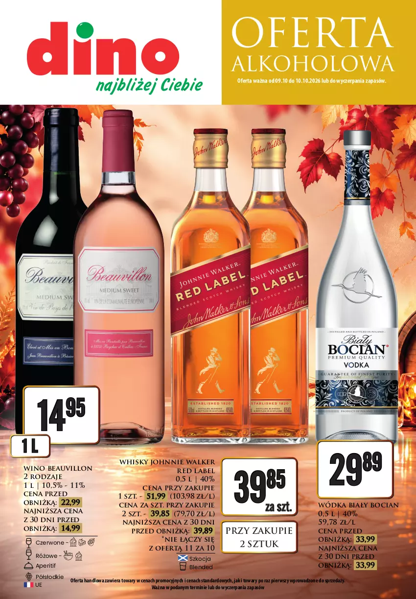 Gazetka promocyjna Dino - Oferta alkoholowa - ważna 09.10 do 10.10.2026 - strona 1 - produkty: Biały Bocian, Johnnie Walker, Koc, Whisky, Wino, Wódka