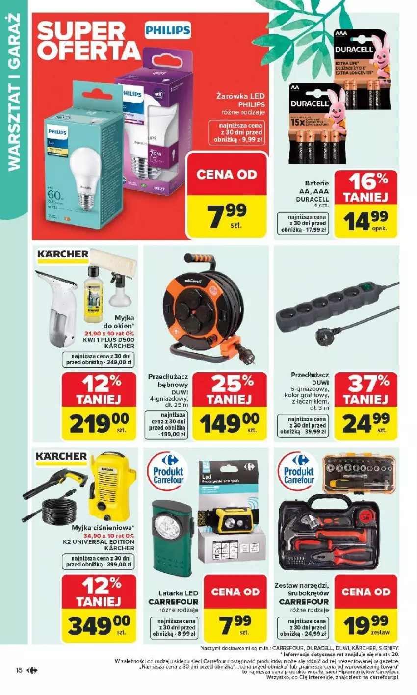 Gazetka promocyjna Carrefour - Gazetka Łap super okazje od poniedziałku! - ważna 16.02 do 28.02.2026 - strona 18 - produkty: Duracell, Fa, Gra, K2, Latarka, Latarka LED, Myjka ciśnieniowa, Philips, Tarka, Zestaw narzędzi