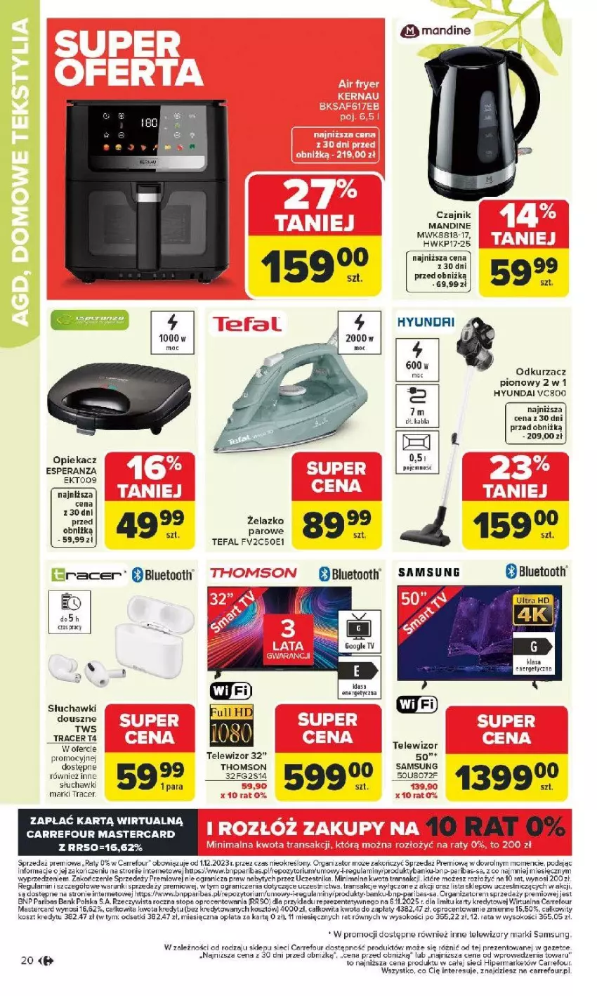 Gazetka promocyjna Carrefour - Gazetka Łap super okazje od poniedziałku! - ważna 16.02 do 28.02.2026 - strona 20 - produkty: Acer, Czajnik, Fa, Gra, Kosz, Odkurzacz, Por, Rama, Rurki, Samsung, Słuchawki, Sok, Stanik, Tefal, Telewizor, Telewizory, Thomson, Top, Tran
