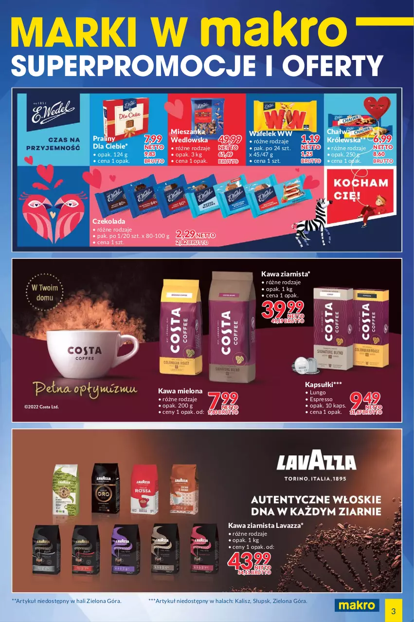 Gazetka promocyjna Makro - [Oferta specjalna] Marki w MAKRO - ważna 25.01 do 07.02.2022 - strona 3 - produkty: Chałwa, Czekolada, Kawa, Kawa mielona, Kawa ziarnista, Lavazza, Mieszanka wedlowska, Praliny, Wafelek