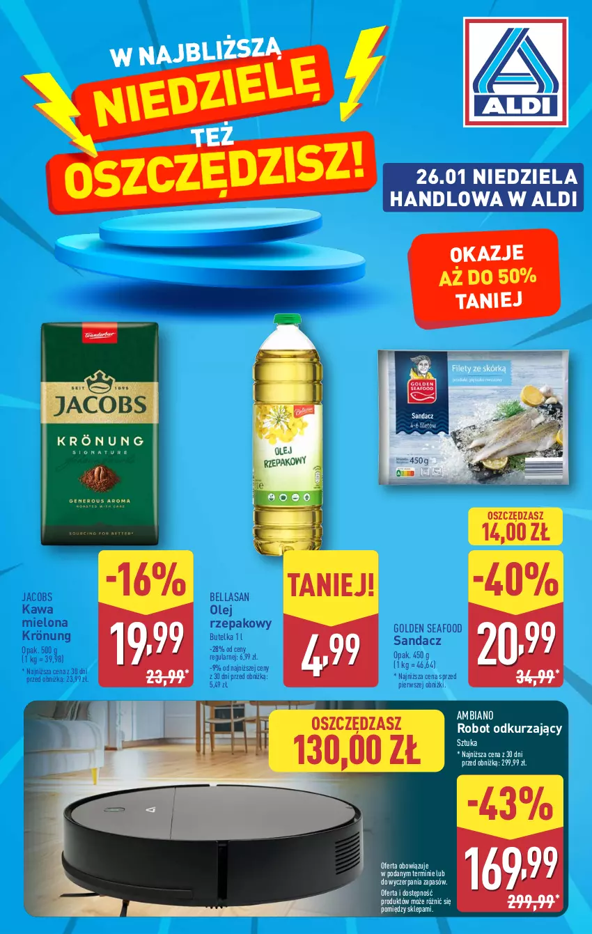 Gazetka promocyjna Aldi - Okazje na weekend - ważna 23.01 do 26.01.2025 - strona 6 - produkty: Bell, Bella, Golden Seafood, Jacobs, Kawa, Kawa mielona, Olej, Olej rzepakowy, Robot, Sandacz