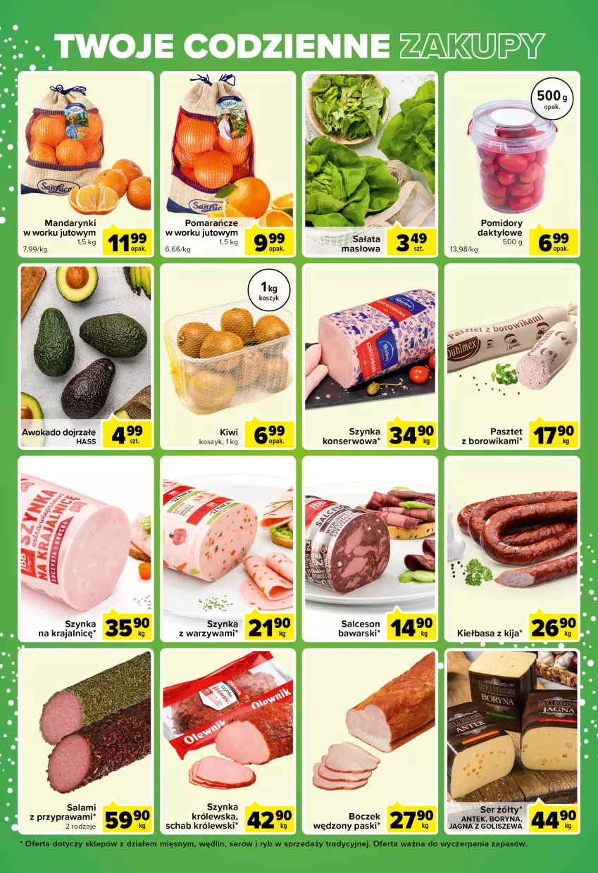 Gazetka promocyjna Carrefour - Gazetka Express - ważna 06.12 do 12.12.2022 - strona 5 - produkty: Boczek, Kiełbasa, Kiwi, Kosz, Królewski, Mandarynki, Masło, Pasztet, Pomarańcze, Pomidory, Salami, Salceson, Ser, Szynka, Warzywa