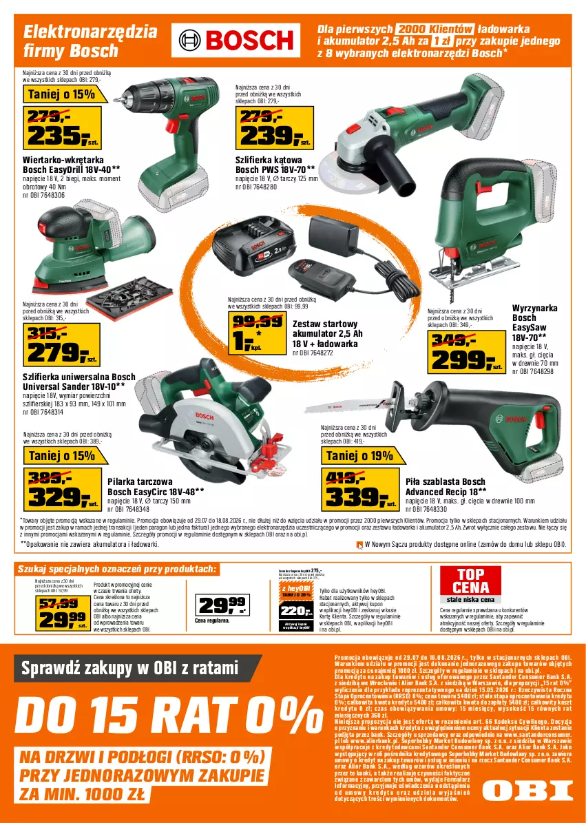 Gazetka promocyjna Obi - Gazetka OBI - ważna 29.07 do 18.08.2026 - strona 10 - produkty: Akumulator, Bosch, Drzwi, Fa, Hobby, Kosz, Pilarka tarczowa, Rama, Sok, Sprzedawcy, Szlifierka, Szlifierka kątowa, Tarka, Top, Tran, Warka, Wkręt, Wkrętarka, Wyrzynarka