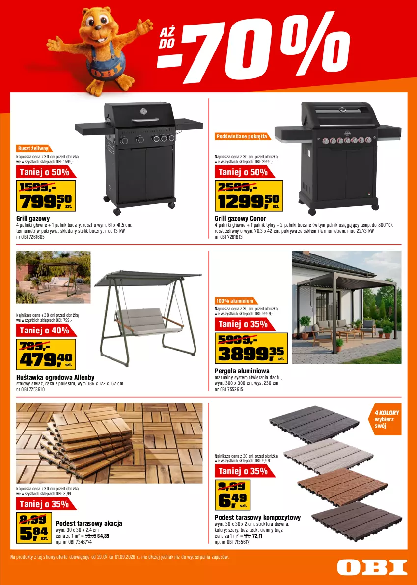 Gazetka promocyjna Obi - Gazetka OBI - ważna 29.07 do 18.08.2026 - strona 13 - produkty: Fa, Fotel, Grill, Grill gazowy, Huśtawka, Kosz, Krzesło, Pokrywa, Por, Sofa, Stół, Stolik, Sznurek, Termometr