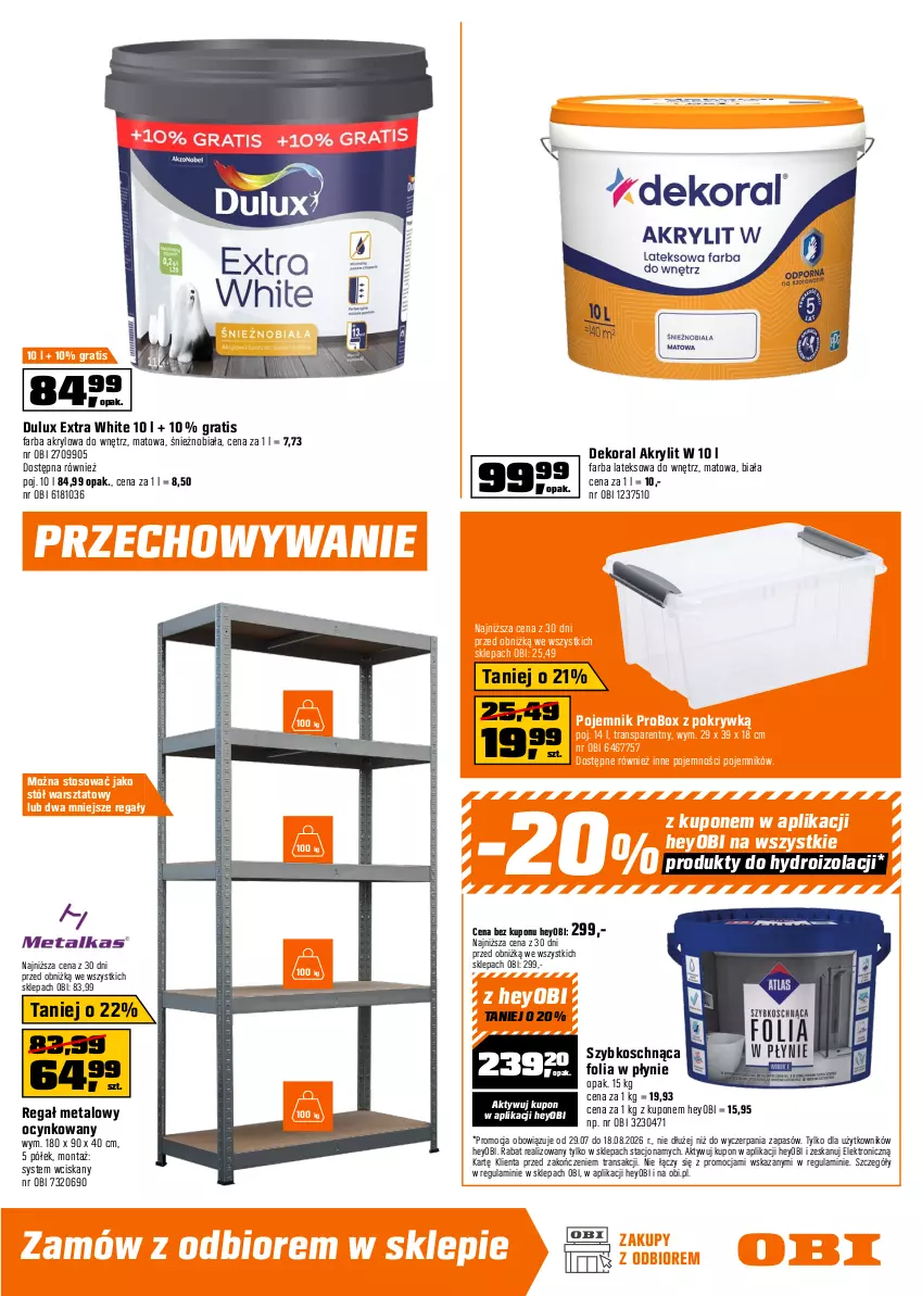 Gazetka promocyjna Obi - Gazetka OBI - ważna 29.07 do 18.08.2026 - strona 7 - produkty: Cynk, Dekoral, Dulux, Fa, Farba akrylowa, Farba lateksowa, Gra, Grunt, Podkład, Pojemnik, Por, Regał, Regał metalowy, Stół, Stół warsztatowy, Top, Tran