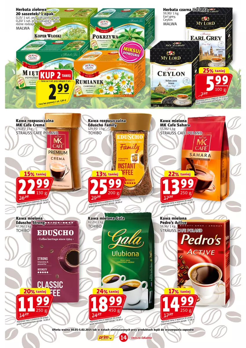 Gazetka promocyjna Prim Market - ważna 30.01 do 05.02.2025 - strona 14 - produkty: Earl Grey, Gala, Gin, Herbata, Herbata czarna, Kawa, Kawa mielona, Kawa rozpuszczalna, Tchibo