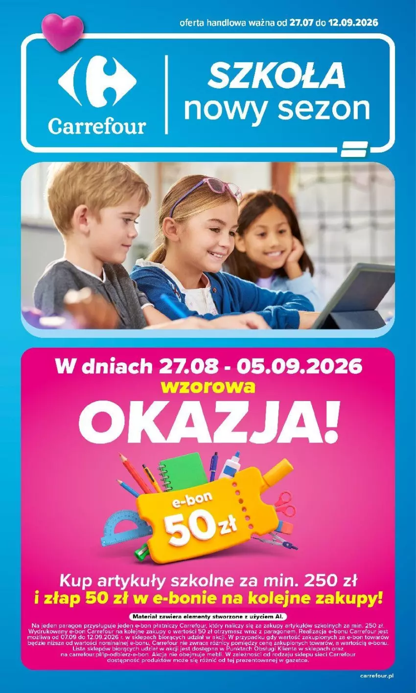 Gazetka promocyjna Carrefour - Gazetka Szkoła w SUMIE wzorowa OKAZJA! - ważna 27.07 do 12.09.2026 - strona 1