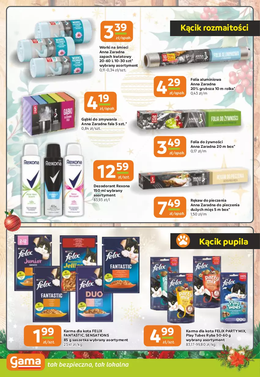 Gazetka promocyjna Gama - Gazetka Gama - ważna 19.12 do 31.12.2024 - strona 8 - produkty: Dezodorant, Fa, Fanta, Felix, Folia aluminiowa, Piec, Rękaw do pieczenia, Rexona, Ryba, Sati, Worki na śmiec, Worki na śmieci