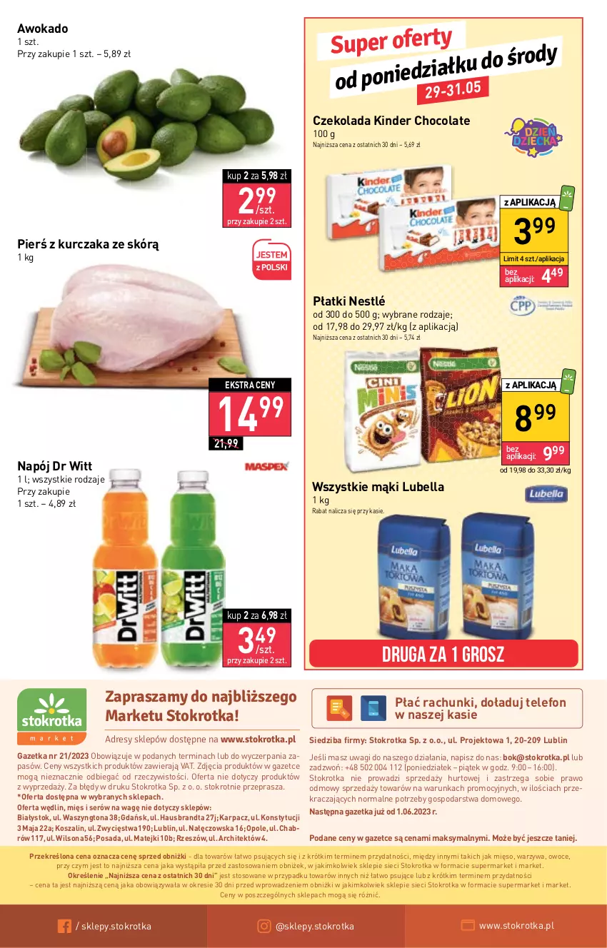 Gazetka promocyjna Stokrotka - Market - ważna 25.05 do 31.05.2023 - strona 14 - produkty: Bell, Bella, Czekolada, Dres, JBL, Karp, Kinder, Kosz, Kurczak, Lubella, Mięso, Napój, Nestlé, O nas, Owoce, Ser, Szal, Telefon, Wagi, Warzywa, Wilson