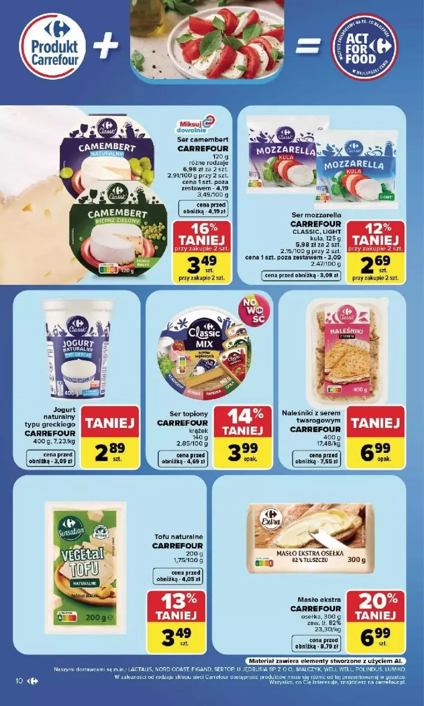 Gazetka promocyjna Carrefour - Gazetka Carrefour, Market w SUMIE najlpeszy, od poniedziałku - ważna 14.09 do 19.09.2026 - strona 12 - produkty: Camembert, Jogurt, Masło, Mozzarella, Naleśniki, Pieprz, Ser, Ser topiony, Tofu, Top