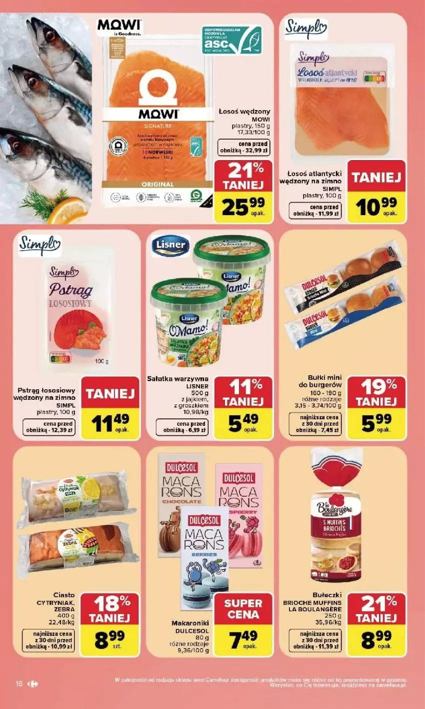 Gazetka promocyjna Carrefour - Gazetka Carrefour, Market w SUMIE najlpeszy, od poniedziałku - ważna 14.09 do 19.09.2026 - strona 18 - produkty: Bułeczki, Burger, Fa, Lisner, Makaron, Pstrąg, Sałat, Sałatka, Sałatka warzywna