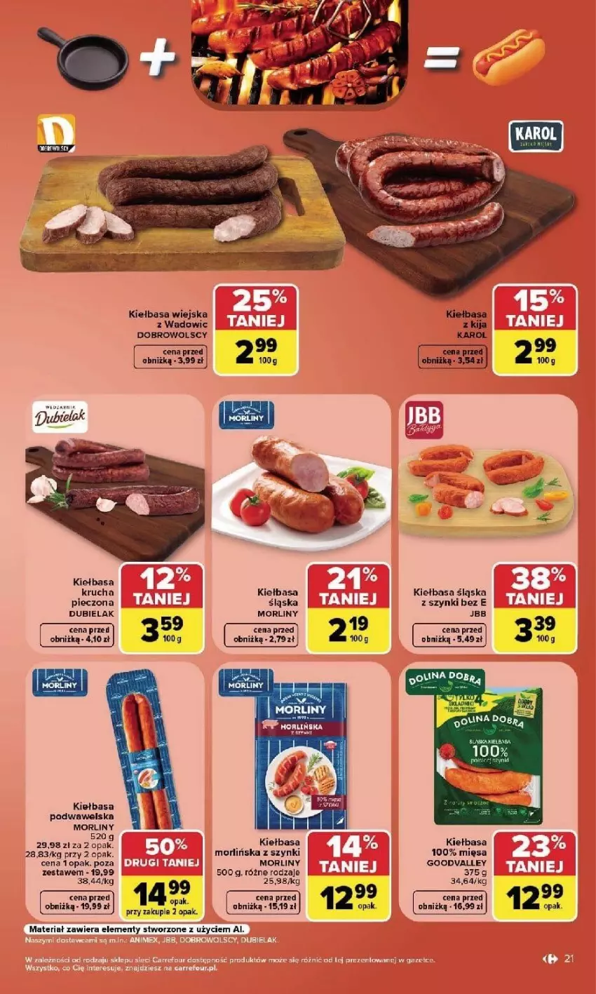 Gazetka promocyjna Carrefour - Gazetka Carrefour, Market w SUMIE najlpeszy, od poniedziałku - ważna 14.09 do 19.09.2026 - strona 23 - produkty: Kiełbasa, Kiełbasa podwawelska, Kiełbasa śląska, Kiełbasa wiejska, Morliny, Piec, Wawel