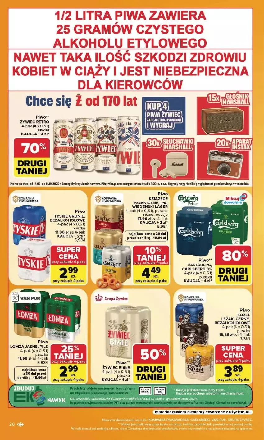 Gazetka promocyjna Carrefour - Gazetka Carrefour, Market w SUMIE najlpeszy, od poniedziałku - ważna 14.09 do 19.09.2026 - strona 28 - produkty: Carlsberg, Fa, Kozel, Książęce, Piwa, Piwo, Tyskie