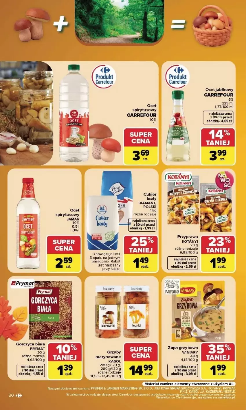 Gazetka promocyjna Carrefour - Gazetka Carrefour, Market w SUMIE najlpeszy, od poniedziałku - ważna 14.09 do 19.09.2026 - strona 32 - produkty: Cukier, Diamant, Fa, Grzyby, Grzyby marynowane, Ocet, Prymat, Winiary, Zupa