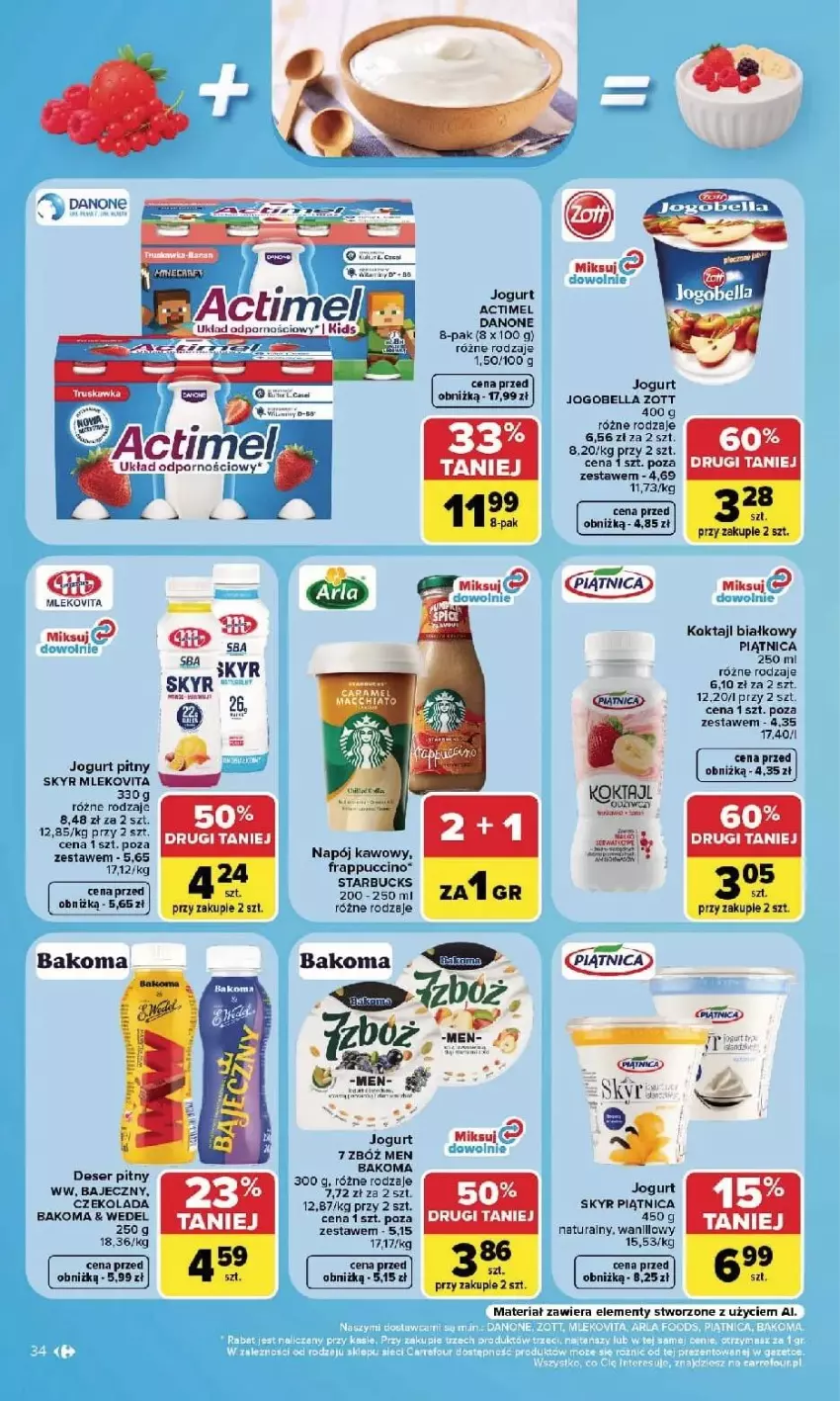 Gazetka promocyjna Carrefour - Gazetka Carrefour, Market w SUMIE najlpeszy, od poniedziałku - ważna 14.09 do 19.09.2026 - strona 36 - produkty: Actimel, Bakoma, Bell, Bella, Czekolada, Danone, Deser, Jogobella, Jogurt, Mleko, Napój, Piątnica, Ser, Zott