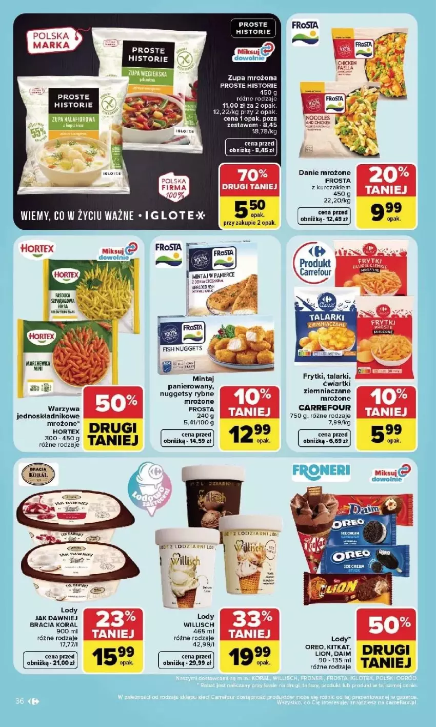 Gazetka promocyjna Carrefour - Gazetka Carrefour, Market w SUMIE najlpeszy, od poniedziałku - ważna 14.09 do 19.09.2026 - strona 38 - produkty: Frosta, Frytki, Hortex, Lion, Lody, Marchewka, Mintaj, Tera, Warzywa, Zupa