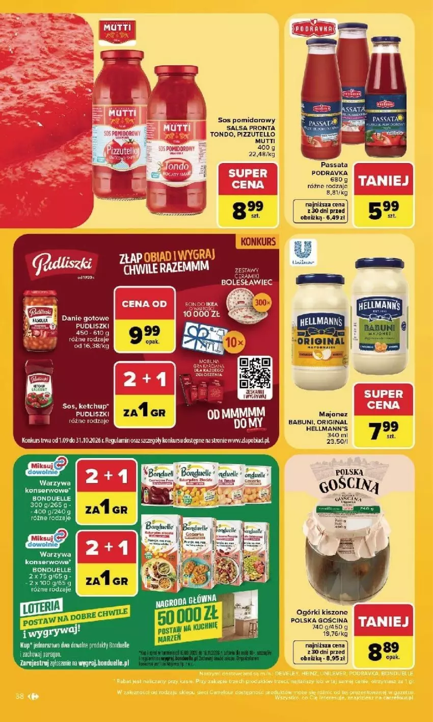 Gazetka promocyjna Carrefour - Gazetka Carrefour, Market w SUMIE najlpeszy, od poniedziałku - ważna 14.09 do 19.09.2026 - strona 40 - produkty: Babuni, Bonduelle, Danie gotowe, Fa, Fasola, Gin, Gra, Ketchup, LG, Majonez, Podravka, Pudliszki, Salsa, Ser, Warzywa, Warzywa konserwowe