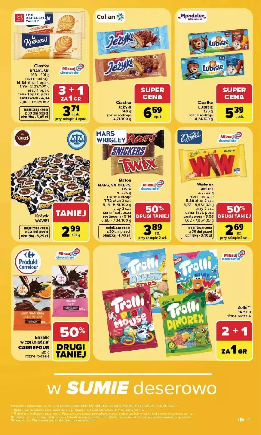 Gazetka promocyjna Carrefour - Gazetka Carrefour, Market w SUMIE najlpeszy, od poniedziałku - ważna 14.09 do 19.09.2026 - strona 43 - produkty: Baton, Ciastka, Fa, Krakus, Krakuski, Mars, Snickers, Twix, Wafelek