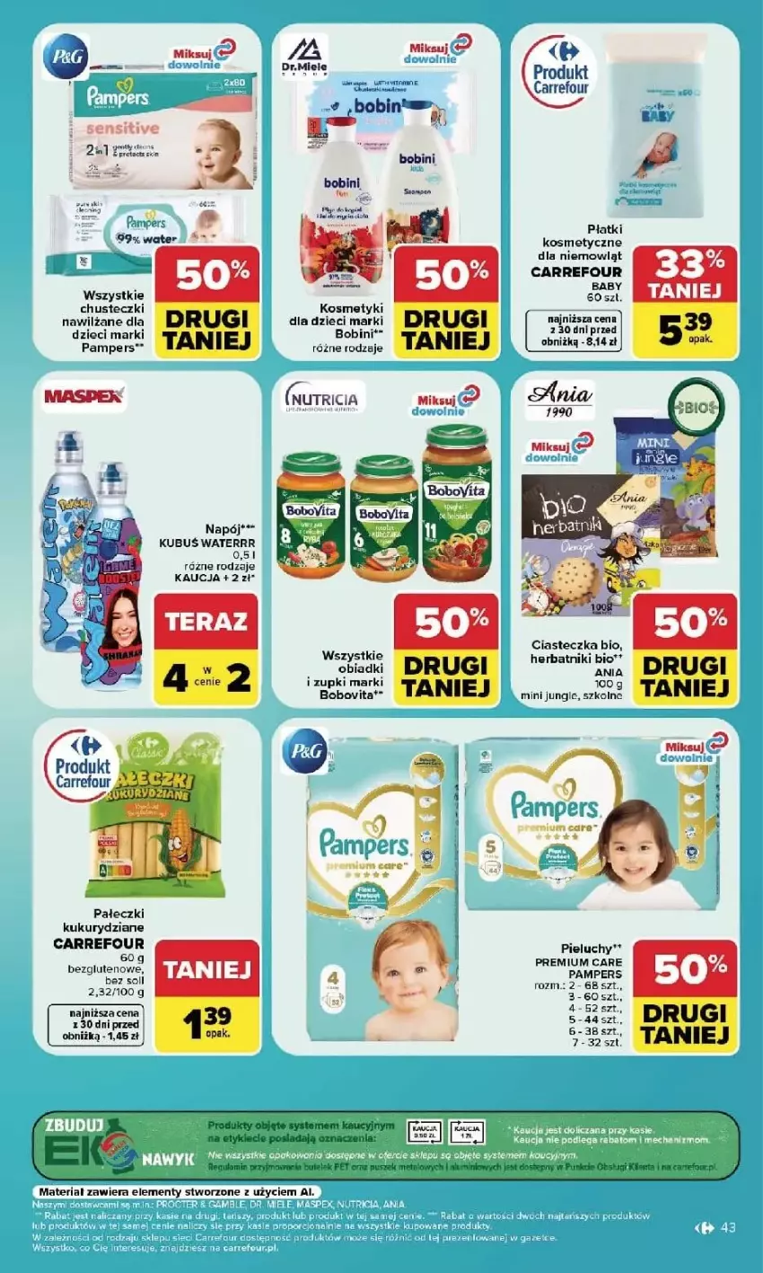 Gazetka promocyjna Carrefour - Gazetka Carrefour, Market w SUMIE najlpeszy, od poniedziałku - ważna 14.09 do 19.09.2026 - strona 45 - produkty: Chusteczki, Dzieci, Herbatniki, Kosmetyki dla dzieci, Kubuś, Kubuś Waterrr, Napój, Pampers, Pieluchy, Tera