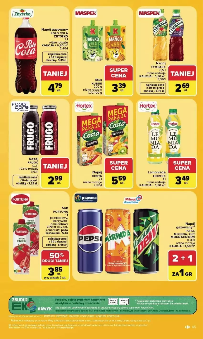Gazetka promocyjna Carrefour - Gazetka Carrefour, Market w SUMIE najlpeszy, od poniedziałku - ważna 14.09 do 19.09.2026 - strona 47 - produkty: Fortuna, Hortex, Lemoniada, Mirinda, Napój, Napój gazowany, Pepsi, Pomarańcze, Sok, Tymbark