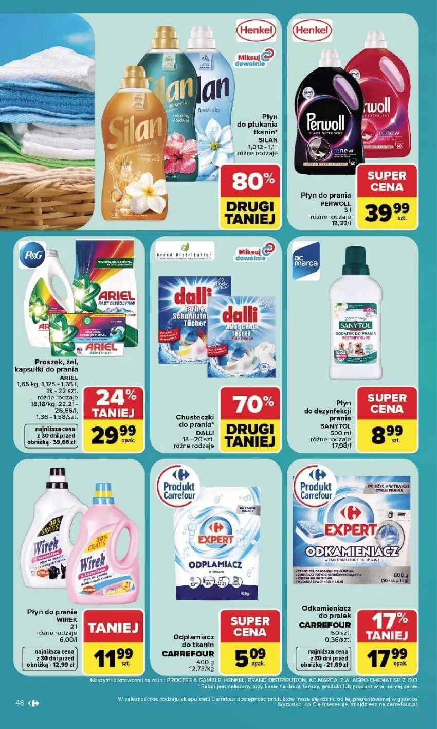 Gazetka promocyjna Carrefour - Gazetka Carrefour, Market w SUMIE najlpeszy, od poniedziałku - ważna 14.09 do 19.09.2026 - strona 50 - produkty: Ariel, Bezy, Chusteczki, Fa, Kapsułki do prania, Odkamieniacz, Odplamiacz, Płyn do prania, Sanytol, Ser, Silan, Sok