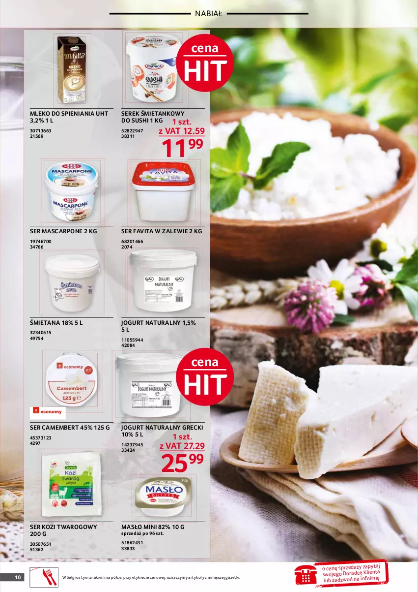 Gazetka promocyjna Selgros - Oferta gastronomiczna - ważna 19.08 do 01.09.2021 - strona 10 - produkty: Camembert, Fa, Favita, Jogurt, Jogurt naturalny, LG, Mascarpone, Masło, Mleko, Ser, Ser kozi, Serek, Sushi