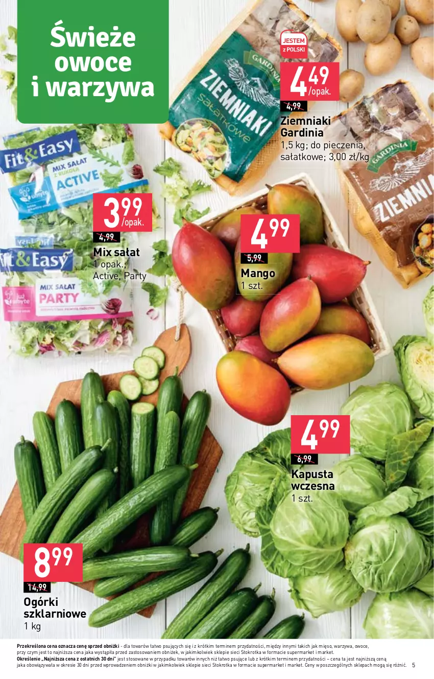 Gazetka promocyjna Stokrotka - Market - ważna 27.04 do 04.05.2023 - strona 5 - produkty: Mango, Mięso, Owoce, Piec, Sałat, Warzywa, Ziemniaki