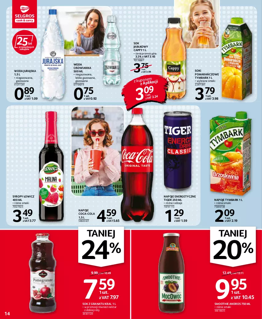 Gazetka promocyjna Selgros - Oferta spożywcza - ważna 20.01 do 02.02.2022 - strona 14 - produkty: Cappy, Cisowianka, Coca-Cola, Gra, Granat, Napoje, Nektar, Smoothie, Sok, Sok jabłkowy, Syrop, Syropy, Tiger, Tymbark, Woda