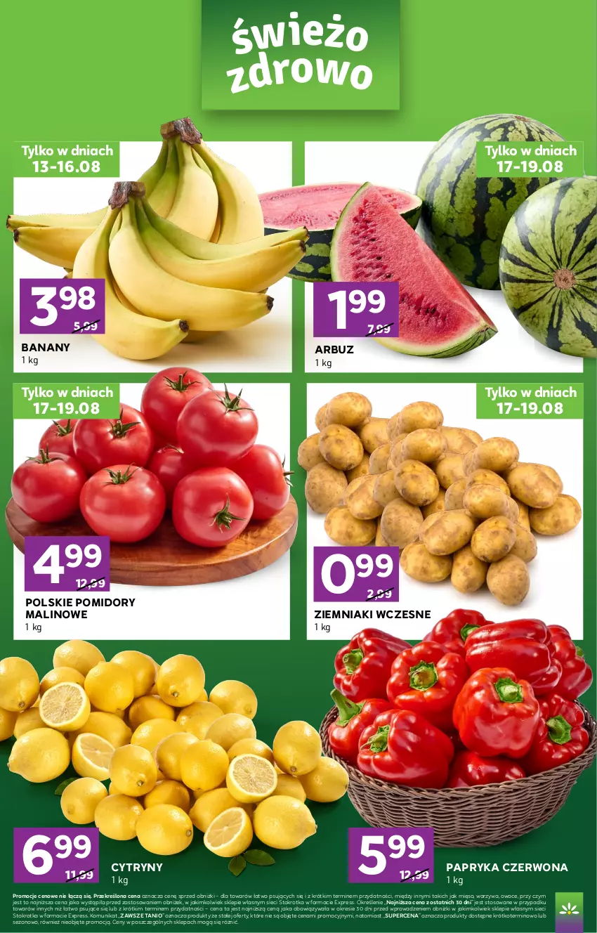Gazetka promocyjna Stokrotka - Express - ważna 13.08 do 19.08.2026 - strona 2 - produkty: Arbuz, Banany, Cytryny, Mięso, Owoce, Papryka, Papryka czerwona, Pomidory, Warzywa, Ziemniaki