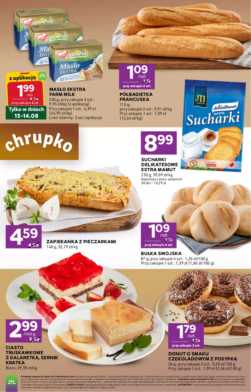 Gazetka promocyjna Stokrotka - Express - ważna 13.08 do 19.08.2026 - strona 3 - produkty: Bagietka, Bułka, Donut, Fa, Farm Milk, Gala, Masło, Mięso, Owoce, Piec, Pieczarka, Półbagietka, Ser, Warzywa, Zapiekanka