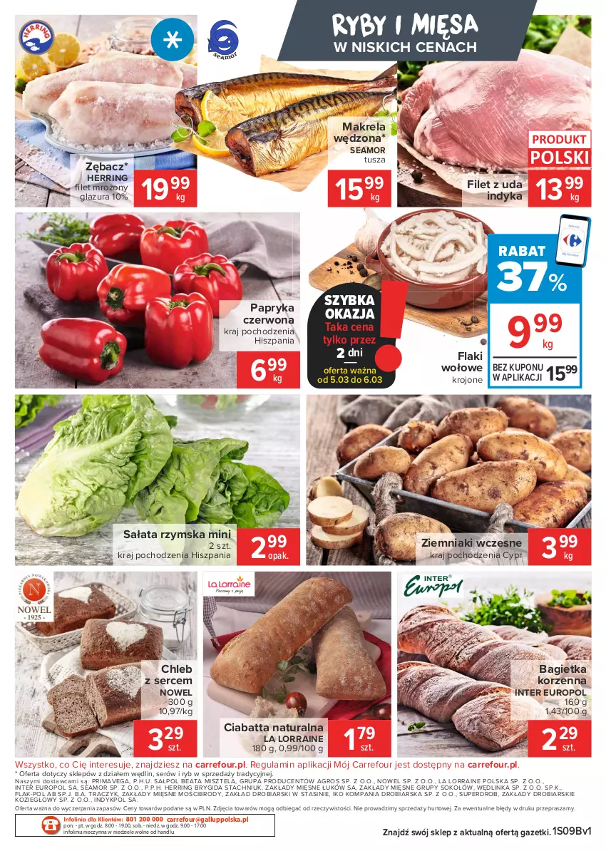 Gazetka promocyjna Carrefour - Gazetka Market - ważna 01.03 do 08.03.2021 - strona 2 - produkty: Bagietka, Chleb, Ciabatta, Flaki, Flaki wołowe, Glazura, Inka, Lazur, Papryka, Papryka czerwona, Prima, Sałat, Ser, Sok, Sokołów, Tusz, Ziemniaki