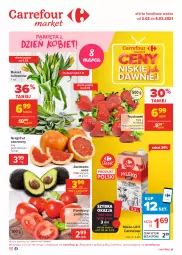 Gazetka promocyjna Carrefour - Gazetka Market - Gazetka - ważna od 08.03 do 08.03.2021 - strona 1 - produkty: Tulipan, Truskawki, Bukiet, Pomidory, Mięta, Grejpfrut, Mleko