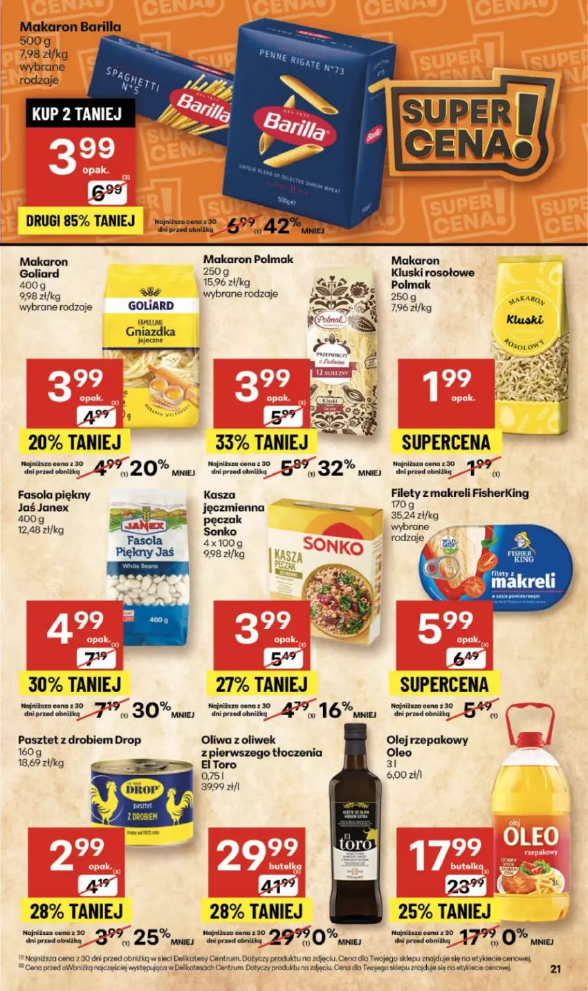 Gazetka promocyjna Delikatesy Centrum - Franczyza DC45 Czwartek - ważna 06.11 do 12.11.2025 - strona 21 - produkty: Barilla, Fa, Fasola, Goliard, Kasza, Kasza jęczmienna, Makaron, Olej, Olej rzepakowy, Oleo, Oliwa, Oliwa z oliwek, Olma, Pasztet, Rum, Sonko