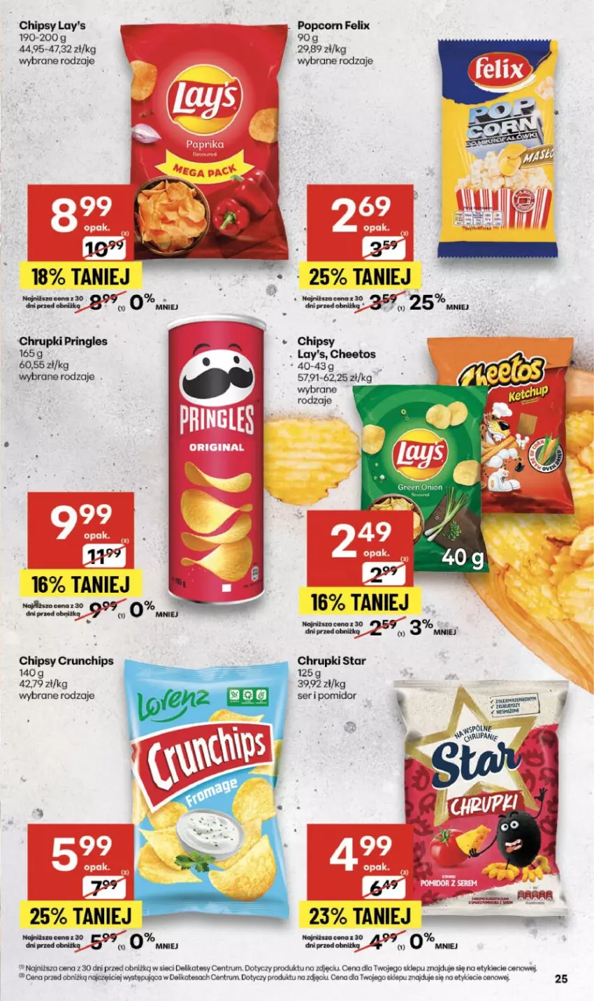 Gazetka promocyjna Delikatesy Centrum - Franczyza DC45 Czwartek - ważna 06.11 do 12.11.2025 - strona 25 - produkty: Cheetos, Chipsy, Chrupki, Crunchips, Felix, Popcorn, Pringles, Rum, Ser