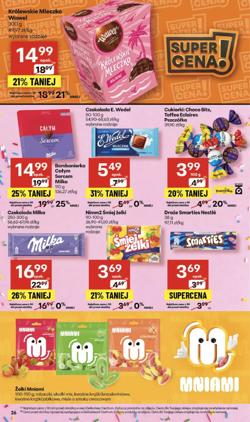 Gazetka promocyjna Delikatesy Centrum - Franczyza DC45 Czwartek - ważna 06.11 do 12.11.2025 - strona 26 - produkty: Cukier, Cukierki, Czekolada, E. Wedel, Królewski, Królewskie Mleczko, Milka, Mleczko, Nimm2, Rum, Wawel