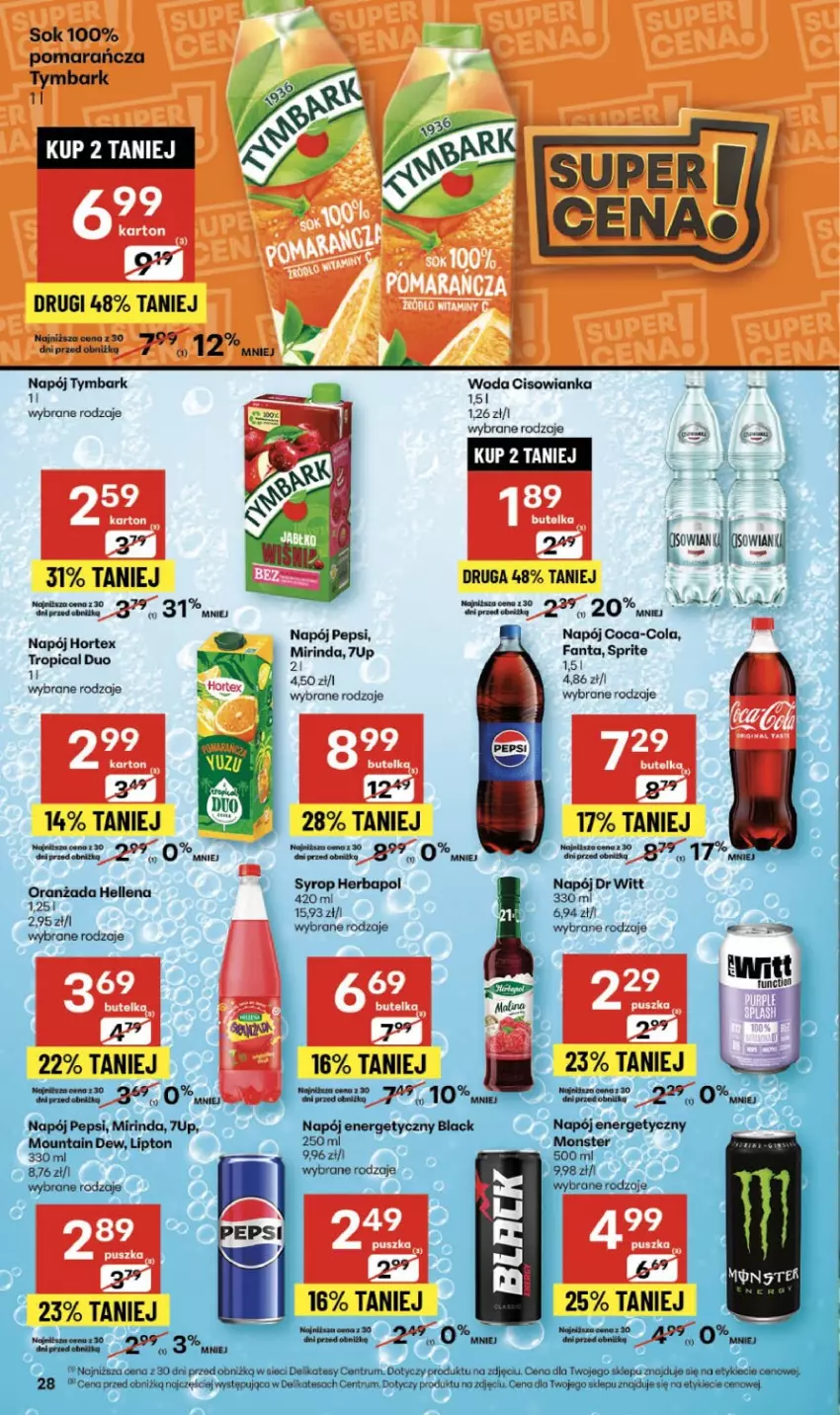 Gazetka promocyjna Delikatesy Centrum - Franczyza DC45 Czwartek - ważna 06.11 do 12.11.2025 - strona 28 - produkty: 7up, Cisowianka, Coca-Cola, Napój, Pepsi, Sok, Tymbark