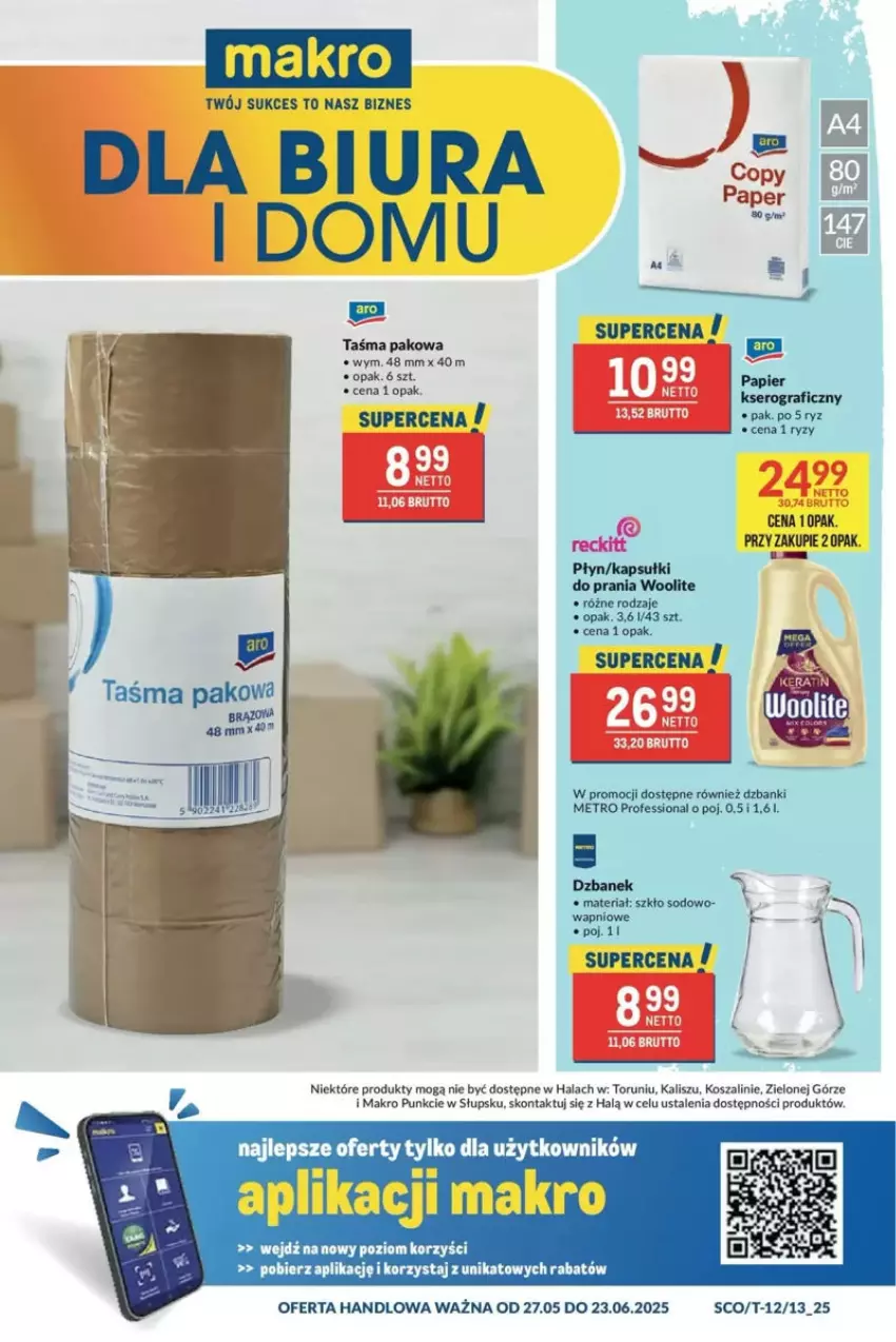 Gazetka promocyjna Makro - ważna 27.05 do 03.06.2025 - strona 1 - produkty: Dzbanek, Kosz, Metro, O nas, Papier, Szal, Taśma pakowa, Woolite