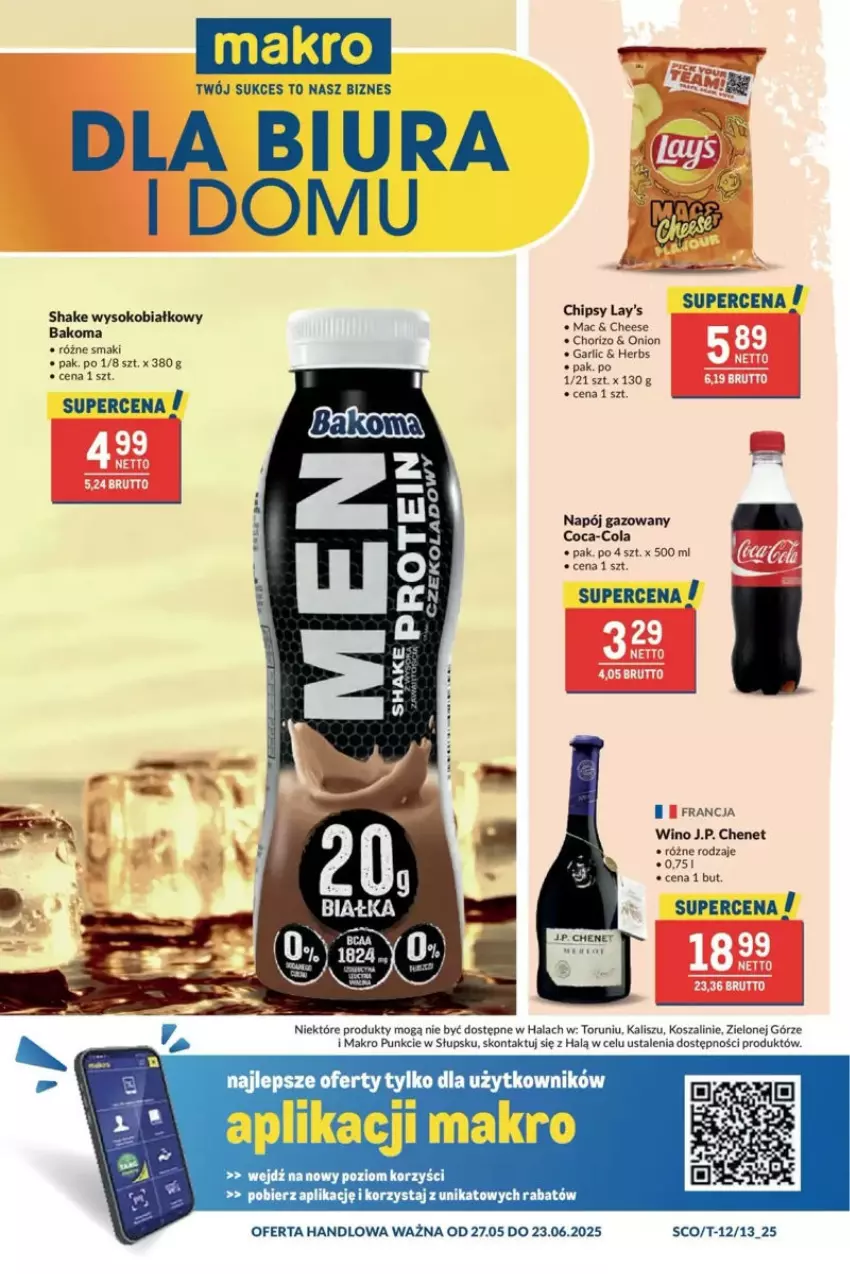 Gazetka promocyjna Makro - ważna 27.05 do 03.06.2025 - strona 10 - produkty: Bakoma, Chipsy, Coca-Cola, Kosz, Napój, Napój gazowany, O nas, Sok, Szal, Wino