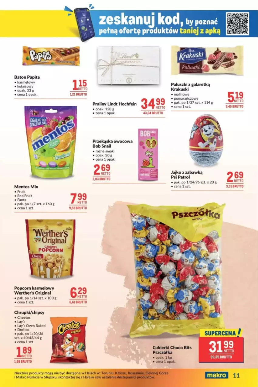 Gazetka promocyjna Makro - ważna 27.05 do 03.06.2025 - strona 22 - produkty: Baton, Cheetos, Chipsy, Chrupki, Fa, Fanta, Gala, Gin, Krakus, Krakuski, Lindt, Mentos, Popcorn, Praliny