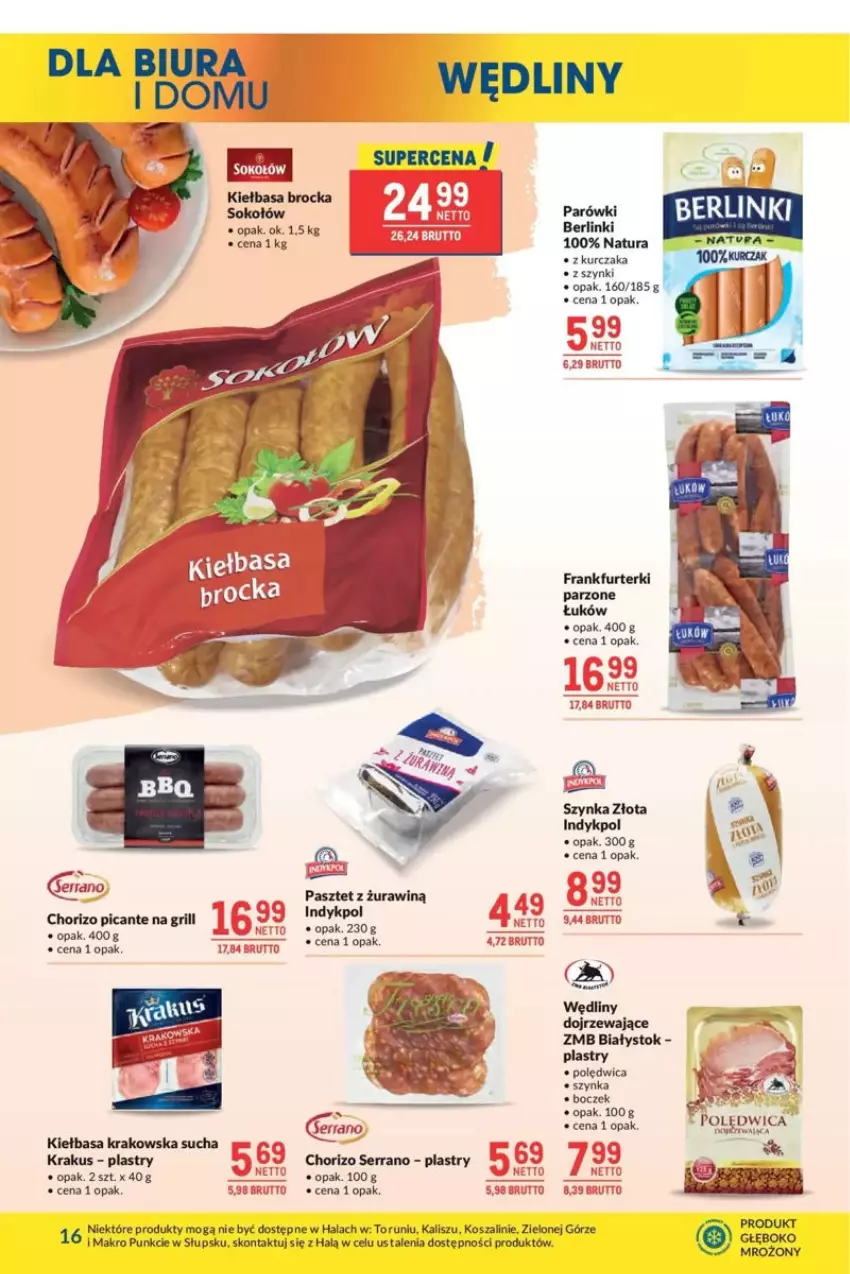 Gazetka promocyjna Makro - ważna 27.05 do 03.06.2025 - strona 8 - produkty: Berlinki, Boczek, Frankfurterki, Grill, Kiełbasa, Kiełbasa krakowska, Kosz, Krakus, Kurczak, Parówki, Pasztet, Polędwica, Ser, Sok, Sokołów, Szal, Szynka