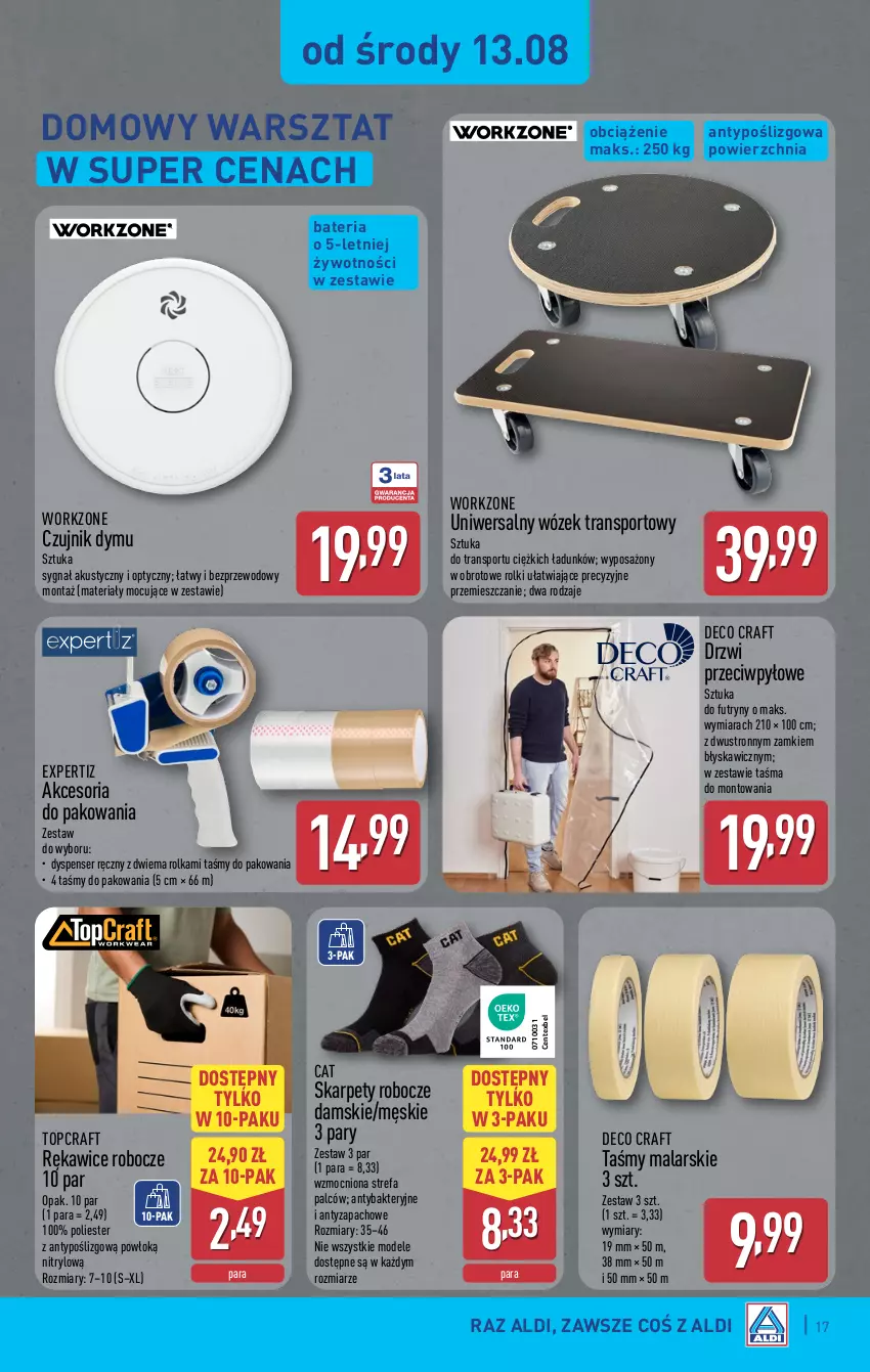 Gazetka promocyjna Aldi - Pełna oferta - ważna 11.08 do 16.08.2025 - strona 17 - produkty: Akcesoria do pakowania, Bateria, Drzwi, Fa, Karp, Por, Rękawice, Rękawice robocze, Rolki, Ser, Sport, Top, Tran, Wózek, Wózek transportowy