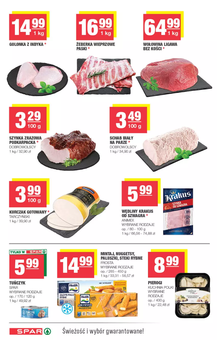 Gazetka promocyjna Spar - Spar - ważna 01.07 do 12.07.2026 - strona 4 - produkty: Frosta, Golonka z indyka, Gra, Karp, Krakus, Kuchnia, Kurczak, Kurczak gotowany, Mintaj, Pierogi, Por, Stek, Szynka, Wołowina