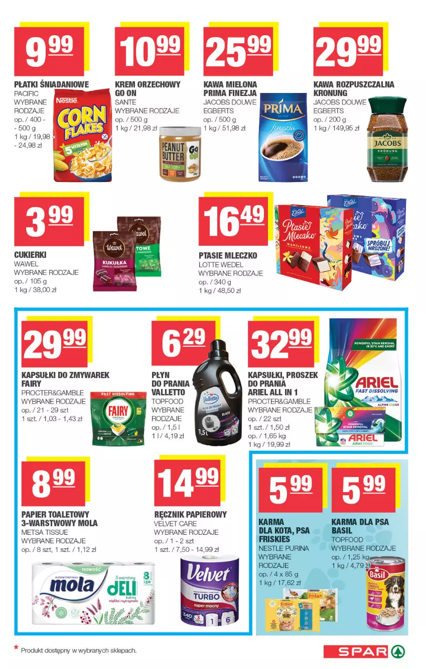 Gazetka promocyjna Spar - Spar - ważna 01.07 do 12.07.2026 - strona 5 - produkty: Ariel, Cif, Cukier, Cukierki, Danio, Fa, Fairy, Jacobs, Kawa, Kawa mielona, Kawa rozpuszczalna, Krem orzechowy, Mleczko, Mola, Papier, Papier toaletowy, Płyn do prania, Prima, Proszek do prania, Ptasie mleczko, Ręcznik, Sante, Tera, Top, Velvet, Wawel