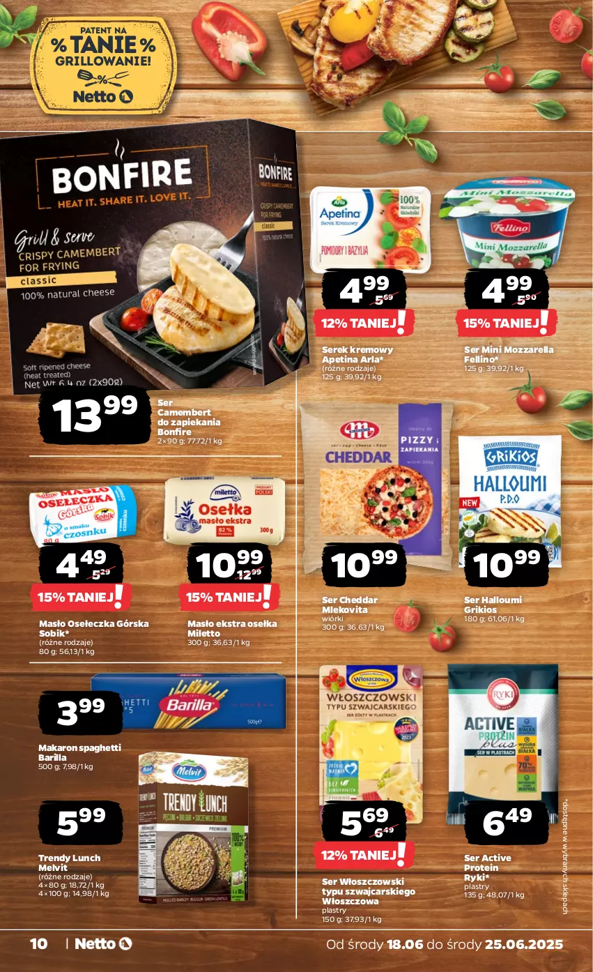 Gazetka promocyjna Netto - Od Środy - ważna 18.06 do 25.06.2025 - strona 10 - produkty: Barilla, Camembert, Cars, Cheddar, Grill, Makaron, Masło, Melvit, Mleko, Mlekovita, Mozzarella, Ser, Serek, Spaghetti, Włoszczowski