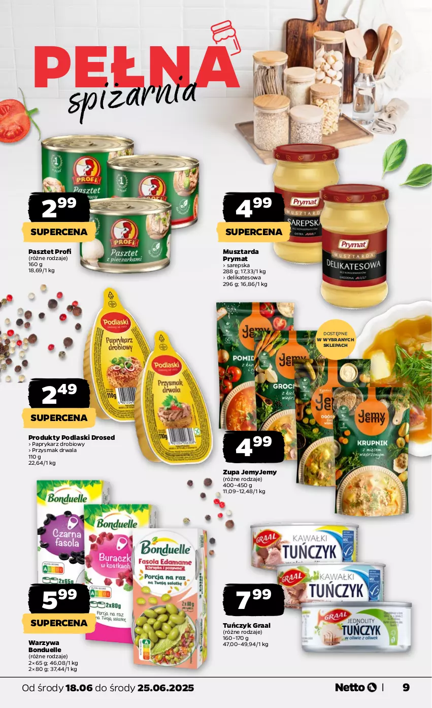 Gazetka promocyjna Netto - Od Środy - ważna 18.06 do 25.06.2025 - strona 9 - produkty: Bonduelle, Gra, Graal, Mus, Musztarda, Papryka, Paprykarz, Pasztet, Podlaski, Prymat, Tuńczyk, Warzywa, Zupa