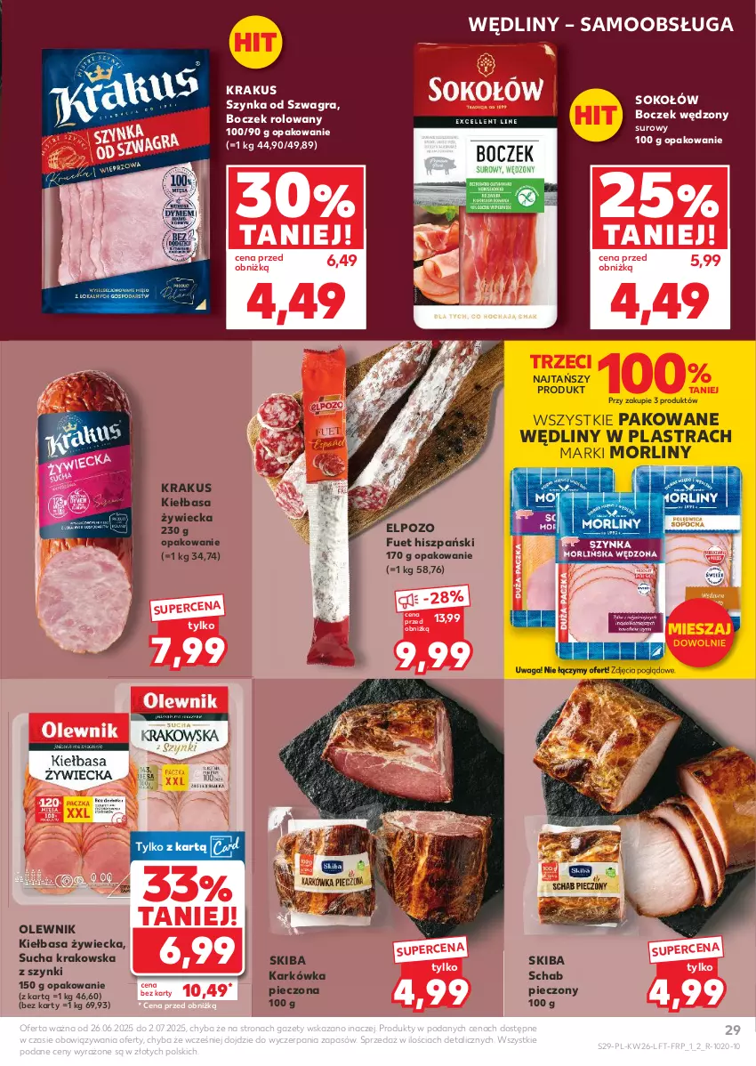 Gazetka promocyjna Kaufland - Gazetka tygodnia - ważna 26.06 do 02.07.2025 - strona 29 - produkty: Boczek, Gra, Kiełbasa, Krakus, Morliny, Olewnik, Piec, Schab pieczony, Sok, Sokołów, Szynka, Waga