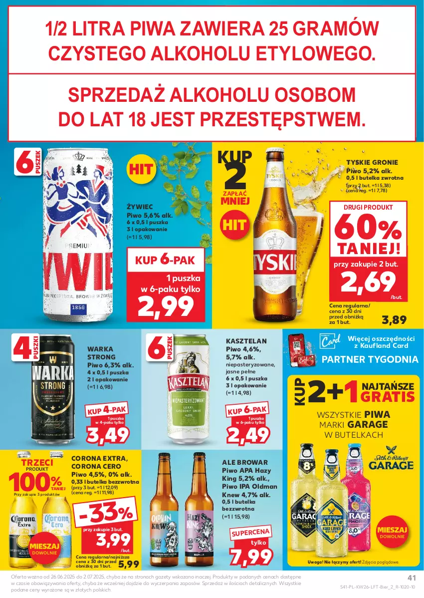 Gazetka promocyjna Kaufland - Gazetka tygodnia - ważna 26.06 do 02.07.2025 - strona 41 - produkty: Corona Extra, Gra, Kasztelan, Piwa, Piwo, Tyskie, Waga, Warka