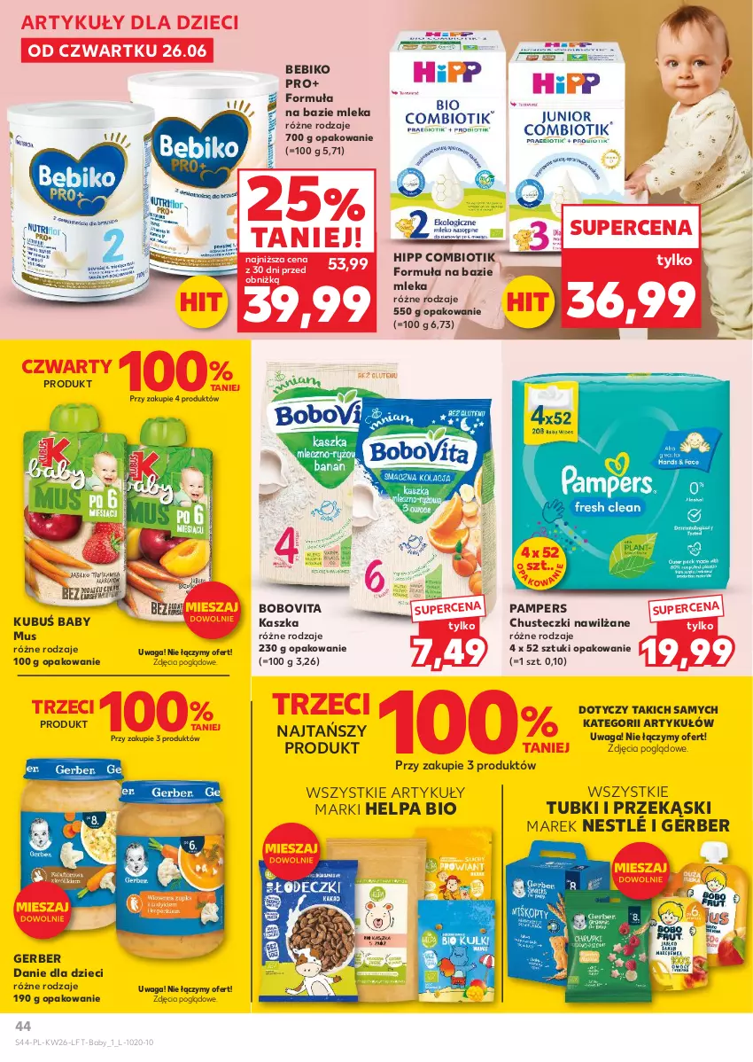 Gazetka promocyjna Kaufland - Gazetka tygodnia - ważna 26.06 do 02.07.2025 - strona 44 - produkty: Bebiko, BoboVita, Chusteczki, Danie dla dzieci, Dzieci, Gerber, HiPP, Kubuś, Mus, Nestlé, Pampers, Waga